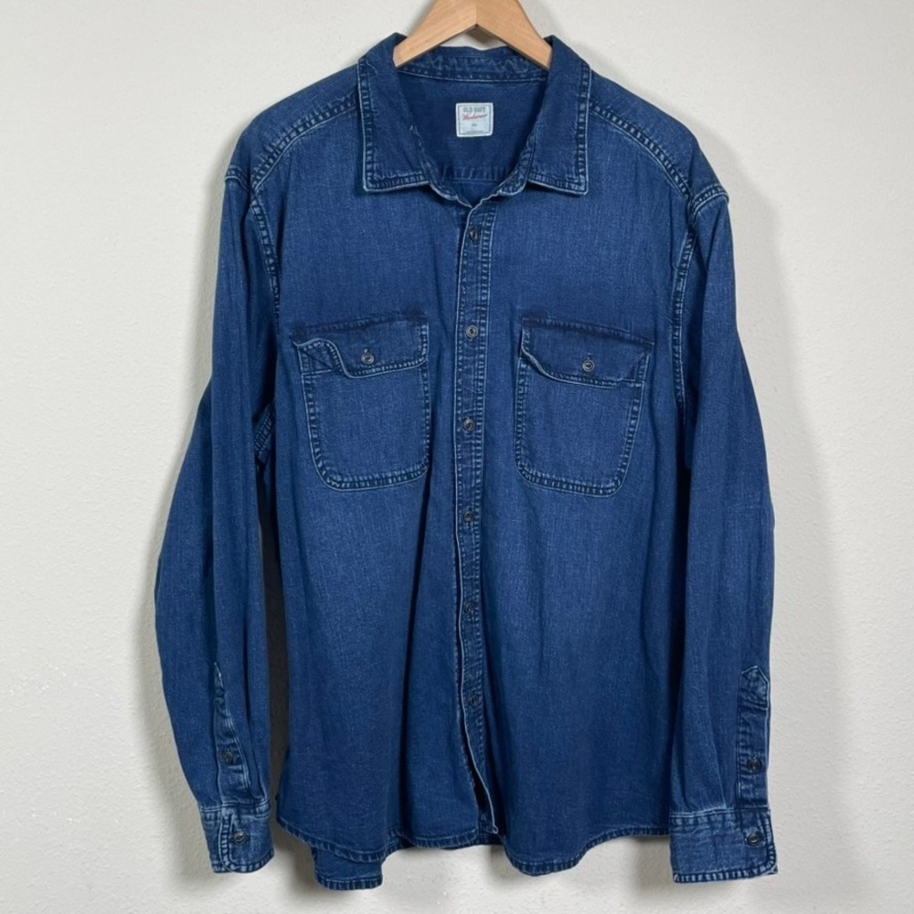 Old Navy Workwear Denim Shirt Mens XXL Blue Long Sleeve Cotton Button Up Utility